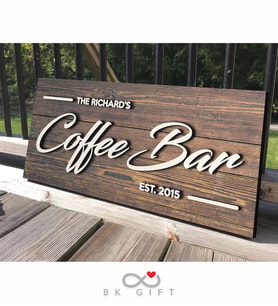 BK Gift Kişiye Özel Dekoratif Ahşap Coffee Bar Tabelası 46cm - Model 1