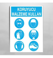 Koruyucu Malzemeni Kullanın Kullanım Uyarı Levhası 70x100cm (Karışık)