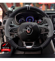 Renault Espace 5 Dikme Direksiyon Kılıfı Delikli Deri Parlak Siyah Gri Detay Çift Yüzük ve Dikiş 2015-2023
