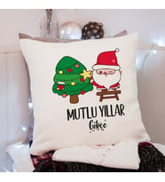 Mutlu Yıllar & Merry Christmas & Yılbaşı & Noel Baba Tasarımlı Yastık Kişiye Özel