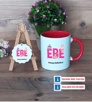 Ebe Kupa Bardak Kırmızı ve Ahşap Anahtarlık Hediye (Model 1)