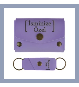 Mor Menekşe, Adınıza Göre Tasarlanmış Cüzdan ve Anahtarlık Takımı, Kankiye Özel Şık Hediyelik (Lila - Mor)