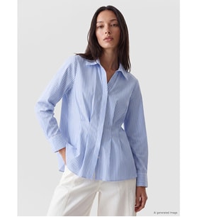 LCW EVERYDAY Mavi Çizgili Peplum Kadın Gömlek