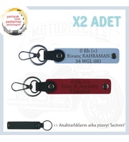 Biker Stiline Özel, İsim Plaka ve 0+ Kan Grubu Yazılı Anlamlı Motor x2 Anahtarlık, Kırmızı-Mavi-Laci (Çok Renkli)