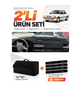 KİA KAPİTAL (1994-1996) Uyumlu Torpido Örtüsü + Tay Tüyü Bagaj Çantası + Sticker Seti - Siyah