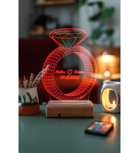 Sevgiliye Hediye Tektaş Yüzük 3D 16 Renk Dekoratif Led Lamba