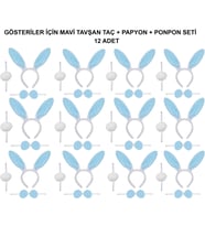 Mavi Tavşan Kostüm Seti - Taç, Papyon, Ponpon (12 li Paket) (4767)