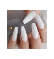 EDA LUXURY BEAUTY Beyaz Takma Tırnak Lüks Parlak Doğal Extra Uzun Kare Coffin Ballerina Nail Art Yapıştırıcı Set E067