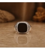 925 Ayar Gümüş Oltu Taşı Aras Erkek Yüzük