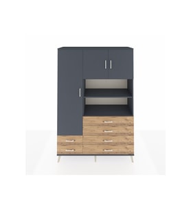 Hyperion Dolap 8 Raflı 6 Çekmeceli 3 Kapaklı 132x44x195 Antrasit-Antrasit/Çam