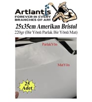 Amerikan Bristol Karton 25x35 cm 25 Adet 220 gr Bir Tarafı Parlak Bir Tarafı Mat Kağıt Biristol Karton (Beyaz)