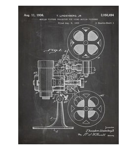 Film Projector Patent - Cinema Art - Black Chalkboard Tablo Ahşap Poster Dekoratif