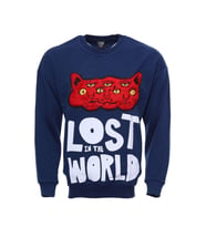 Lacivert Baskılı Desenli Bisiklet Yaka Sweatshirt - Wessi