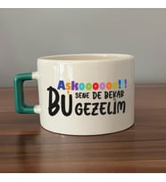 Aşkoooooo Baskılı Yeşil Kulplu C Fincan