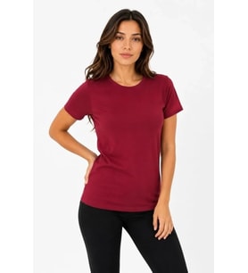 Basic Tişört Bisiklet Yaka Kısa Kol Günlük Yazlık Slim Fit T-Shirt - Bordo