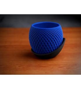3D Baskı Küre Saksı - Kafes Dokulu İki Parçalı Dekoratif Saksı - Mavi-Siyah