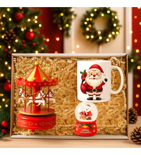 Müzikli Kırmızı Atlı Karınca Noel Baba Kupa Bardak Mini Yılbaşı Noel Baba Kar Küresi Kutulu Yılbaşı