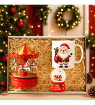 Müzikli Kırmızı Atlı Karınca Noel Baba Kupa Bardak Mini Yılbaşı Noel Baba Kar Küresi Kutulu Yılbaşı