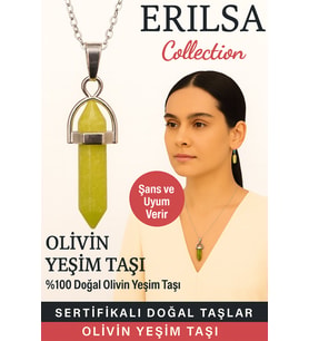 Sertifikalı Çivi Model Olivin Yeşim Doğal Taş Kolye – Şans ve Uyum Verir (Çok Renkli)