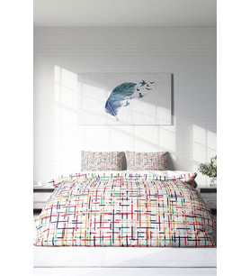 Çift Kişilik ( Lastikli Çarşaflı ) %100 Pamuk Saten Nevresim Takımı Colorful Lines
