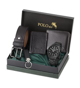 Polo Air Erkek Kol Saati Anahtarlık Cüzdan Kemer Kartlık Kombin  PL-0864E (Siyah)