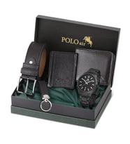 Polo Air Erkek Kol Saati Anahtarlık Cüzdan Kemer Kartlık Kombin  PL-0864E (Siyah)