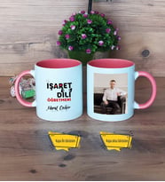 İşaret Dili Öğretmeni Kupa Bardak Pembe Fotoğraflı Öğretmenler Günü Hediyesi