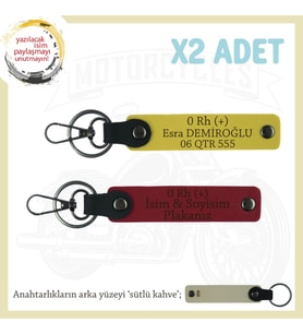 Motor Severlere Özel, İsim Plaka ve 0 Rh (+) Kan Grubu Yazılı Hediye x2 Anahtarlık, Kırmızı-Sarı-SK (Çok Renkli)