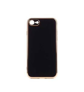 Apple iPhone SE 2020 Kılıf Kenarları Gold Kamera Korumalı Renkli Pastel Silikon Siyah BARK (Siyah)