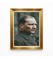 Tablore Atatürk Yan Profil Karizmatik Bakış Kanvas Tablo Gold Çerçeveli Modern