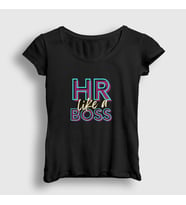 Presmono Kadın Siyah Hr Like A Boss İnsan Kaynakları T-Shirt 465082tt