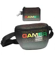 Coral High Erkek Çocuk Siyah Gri Gamer Desenli Bel Çantası ve Bozuk Para Cüzdanı Set