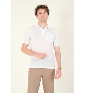 Giyim Dünyası Erkek Jakarlı Cepli Polo Yaka T-Shirt Beyaz