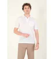 Giyim Dünyası Erkek Jakarlı Cepli Polo Yaka T-Shirt Beyaz