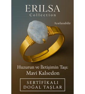 Sertifikalı Doğal Mavi Kalsedon Taşı Yüzük – Kalın Tımbıl Kasa Gold Renk Ayarlanabilir (Çok Renkli)