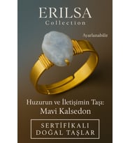 Sertifikalı Doğal Mavi Kalsedon Taşı Yüzük – Kalın Tımbıl Kasa Gold Renk Ayarlanabilir (Çok Renkli)