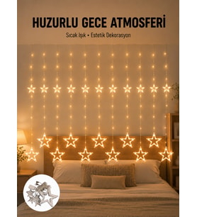 Yıldız Desenli Perde Tipi Peri Led 3x3 Metre Aydınlatma Yeni Nesil