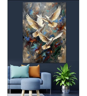 Uçuşan Beyaz Güvercinler Soyut Sanat Dekoratif Kanvas - Mdf Ahşap Tablo