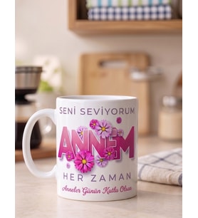 Seni Seviyorum Annem Her Zaman Anneler Günün Kutlu Olsun Yazılı Özel Tasarım Kupa Bardak Anneye Hediye