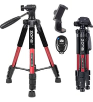 Zomei Q111 Kamera Tripodu Cep Telefonu Tutuculu + Uzaktan Kumanda, Alüminyum Alaşım Hafif Kamera Ayaklı Tripod 3 Yönlü Döner Başlık Hızlı Değiştirme Plakası ve Çanta 47 – 140 cm Kırmızı Renk