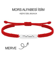Alberaccessories, Mors Alfabesi İsim, Kişiye Özel, 925 Ayar Gümüş, Kırmızı Örgü Şans Bilekliği,