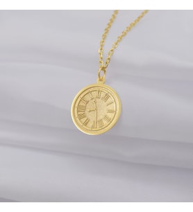 Kişiye Özel 925 Ayar Gümüş Minimal Saat Model Kolye (Gold)