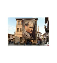Sivil Gazi Mustafa Kemal Atatürk Yan Portre Poster Bayrak Premium Raşel Kumaş ATA8