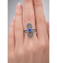 Sonsuzluk Model Telkari El İşçiliği 925 Ayar Gümüş Ayarlanabilir Yüzük (Mavi)