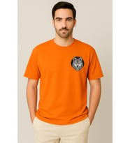 Kurt Desenli Unisex Yarım Kollu Bisiklet Yaka %100 Pamuk Oversize T-shirt (Turuncu)