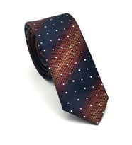 Kahverengi Verev Desenli Lacivert Dokuma Kumaş Mendilli Slim Fit Kravat // SDK-2505-2