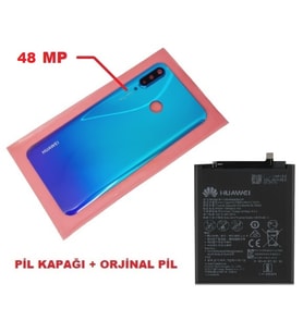 Huawei Uyumlu P30 Lite Arka Pil Batarya Kapağı + PİL ( Kamera Lensli 48 MP) MAVİ