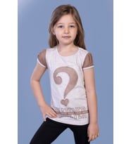 Toontoy Kız Çocuk Nakışlı Taş İşlemeli Tişört (Kahverengi)