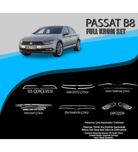 Volkswagen Passat Uyumlu B8 Krom Set (Yan Kapı Çıt.-Ön Tampon Çıt.-Difüzör-Sis Çer.-Far Üst Çıt.-Arka Tampon Çıta.) Parça (Karışık)