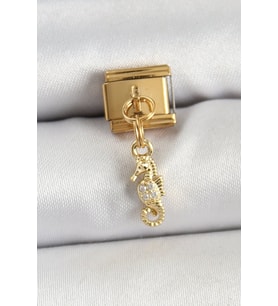 316L Çelik Sallantılı Zirkon Taşlı Çiçek Model Gold Renk Nomination Charm - TJ-BC1430